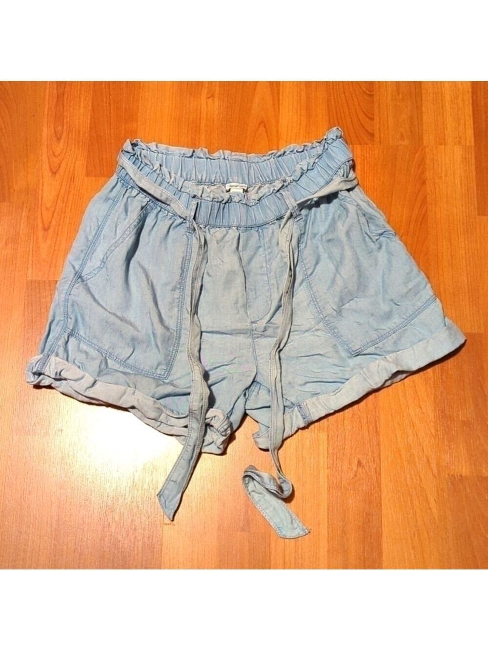 Aerie Chambray Shorts Small Elastic Waist Tie Pocket Women's Summer Vacation